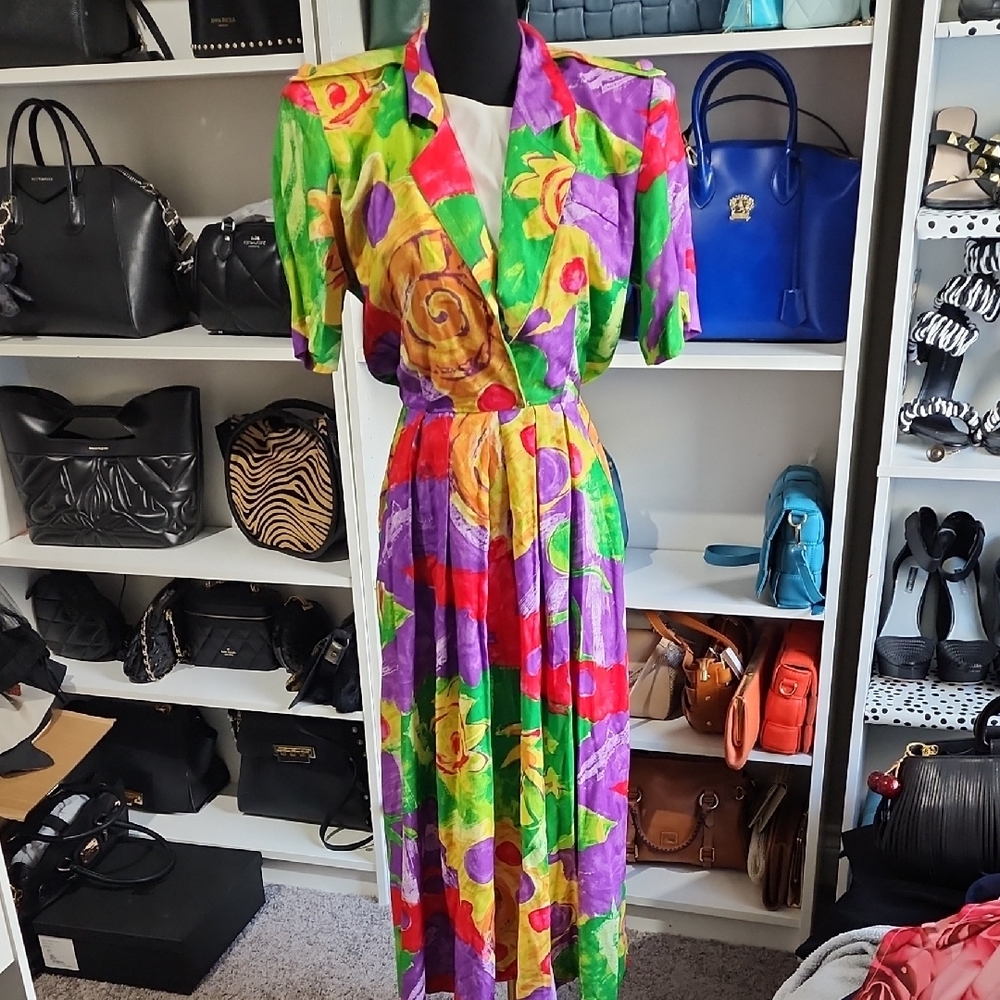 Vintage Pink and Green Puff Sleeve Sundress